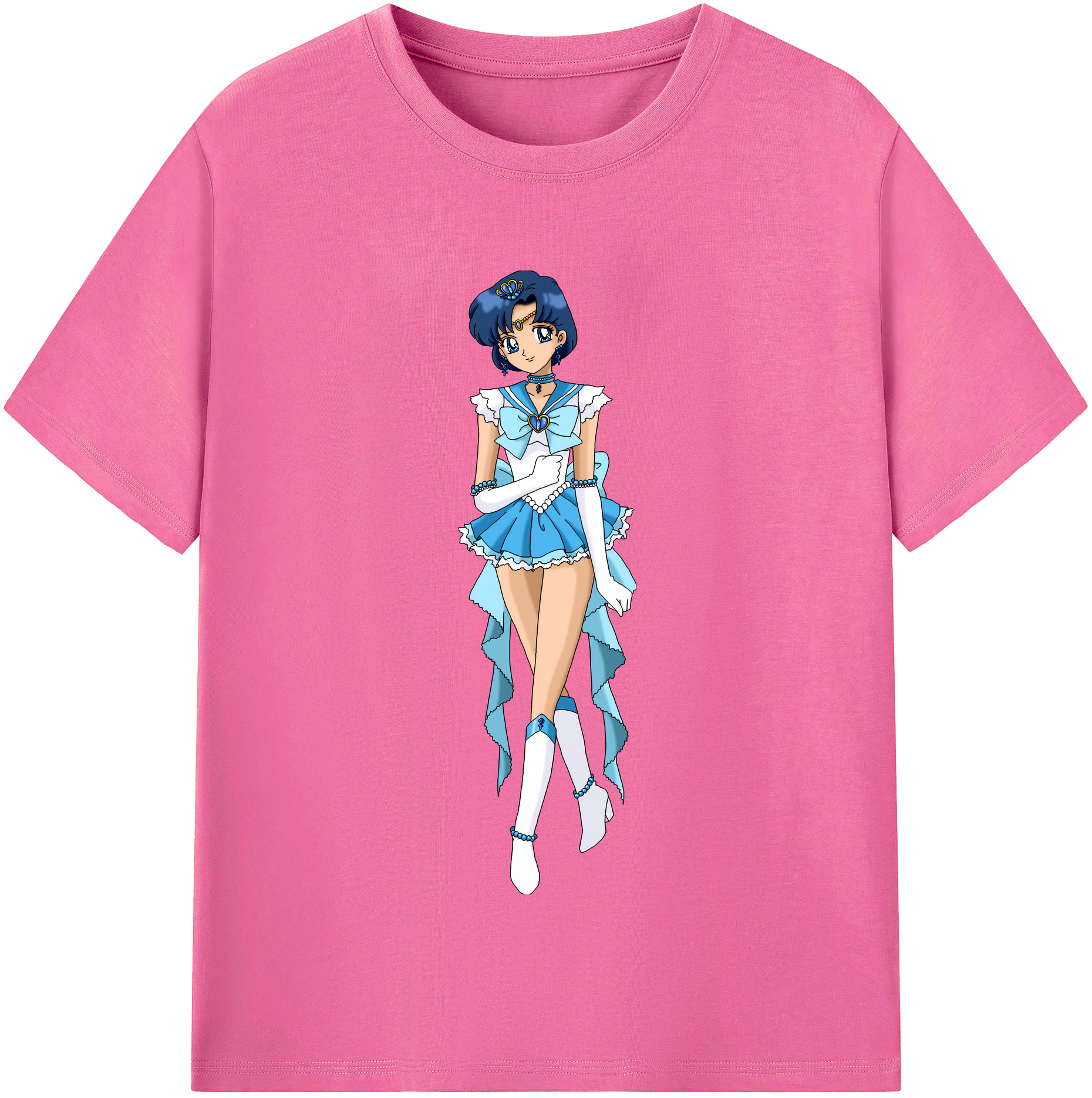 （画像用） 美少女戦士セーラームーン 水野 亜美 みずの あみ Sailor Moon Mizuno Ami レディースカジュアルプリントTシャツ（綿100％）